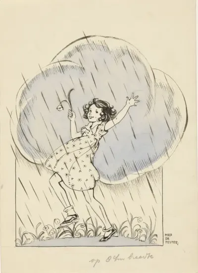 Dansend meisje onder een regenwolk