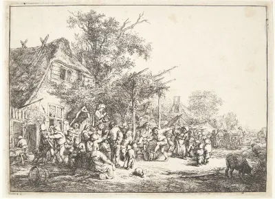Dansende bønder ved et herberg