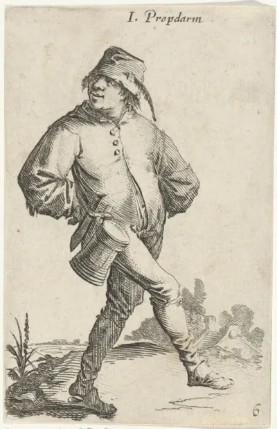 Dansende boer met kroes en mes