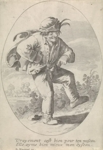Dansende boer, obsceen gebaar makend