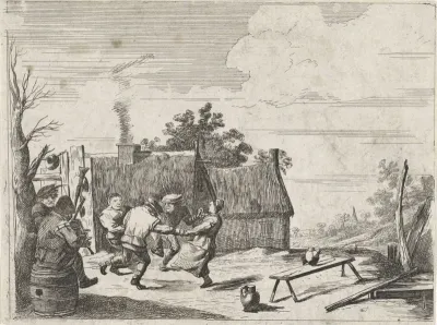 Dansende boeren op de muziek van twee muzikanten