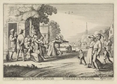Dansende boeren tijdens een dorpsfeest
