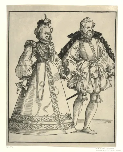 Dansende edelman en vrouw in Duitse hofkleding