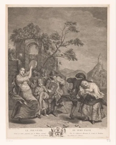 Dansende en muziekspelende figuren