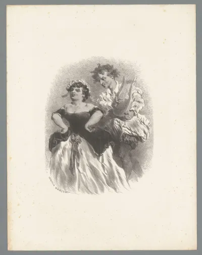 Dansende vrouw en man met lier