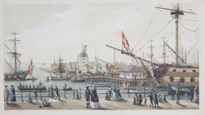 Danske krigsskibe og svensk chalup ved Toldboden i København