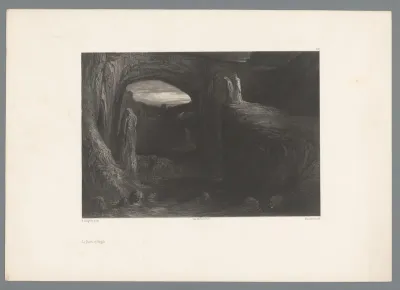 Dante en Vergilius staan aan rivier met zwemmende mensen