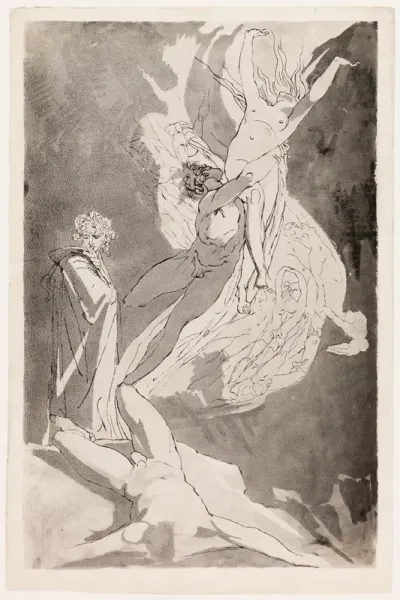 Dante Swoons before the Soaring Souls of Paolo and Francesca, Virgil at his Side