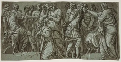 Darius’ familie for Alexander og en scene med fanger. Fra facaden af Palazzo Milesi