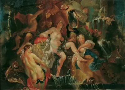 Das Bad der Diana (Rückseite: Die Erziehung des Bacchusknaben)