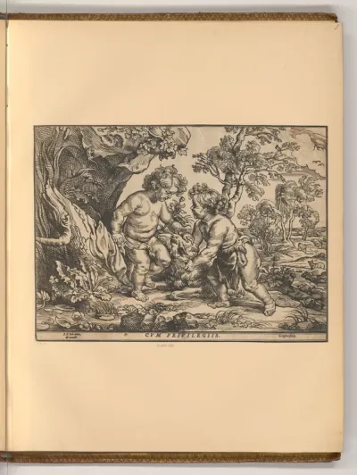 Das Christuskind und der Heilige Johannes spielen mit dem Lamm