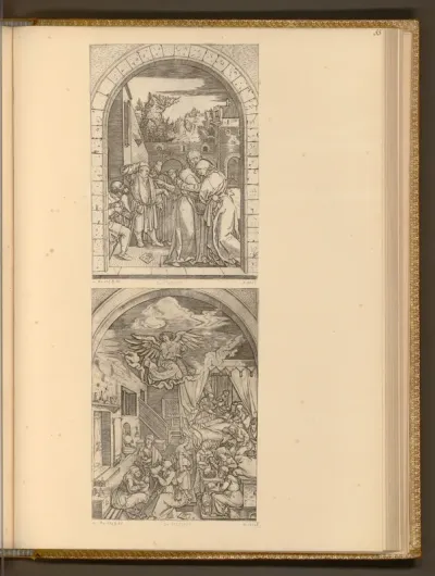 Das Marienleben: Joachim und Anna unter goldenen Pforte; Die Geburt Mariens