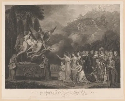 David Garrick wordt door engelen weggedragen uit zijn graftombe