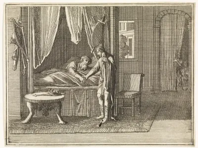 David, op zijn sterfbed, geeft zijn laatste vermaningen aan Salomo