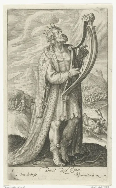 David speelt op zijn harp