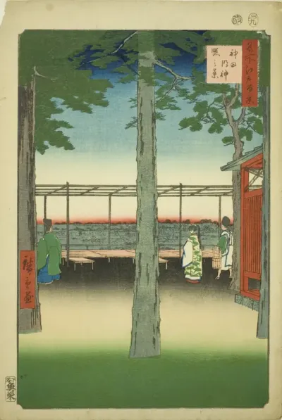 Dawn at Kanda Myojin Shrine (Kanda Myojin akebono no kei), from the series "One Hundred Famous Views of Edo (Meisho Edo hyakkei)"