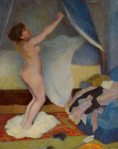 Dawn, woman stretching