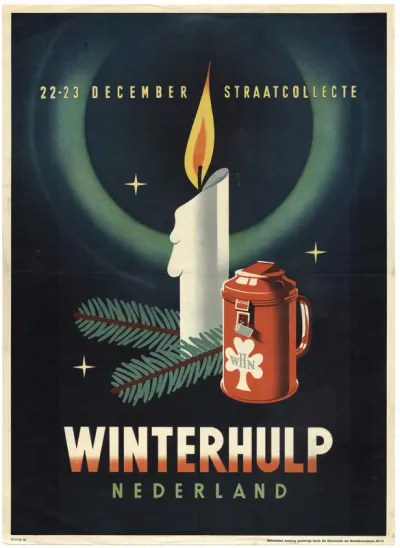 De aankondiging van de straatcollecte van de Winterhulp Nederland (WHN) op 22 en 23 december 1941.