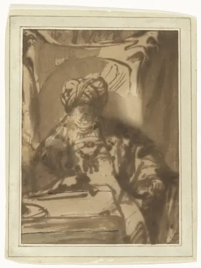 De acteur Willem Bartholsz Ruyter als koning Ahasverus op zijn troon