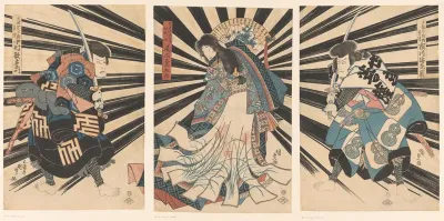 De acteurs Nakamura Utaemon IV, Onoe Kikugoro III en Ichikawa Ebizo V.