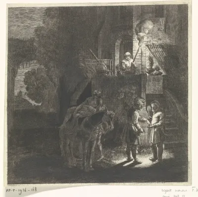 De barmhartige Samaritaan betaalt de herbergier