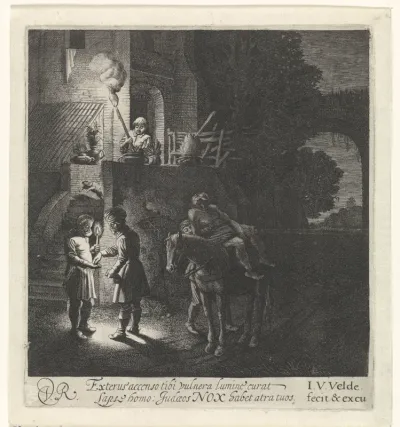 De barmhartige Samaritaan betaalt de herbergier