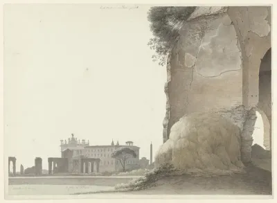 De basiliek van San Giovanni in Laterano, met op de voorgrond de tempel van Minerva Medica