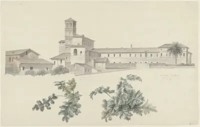 De basiliek van Santi Giovanni e Paolo in Rome, met twee studies van planten