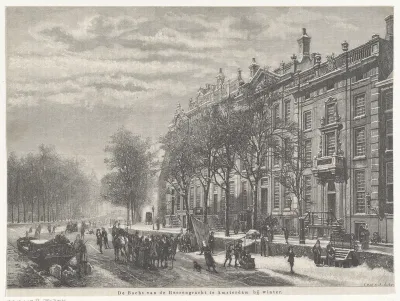 De bocht van de Heerengracht te Amsterdam bij winter