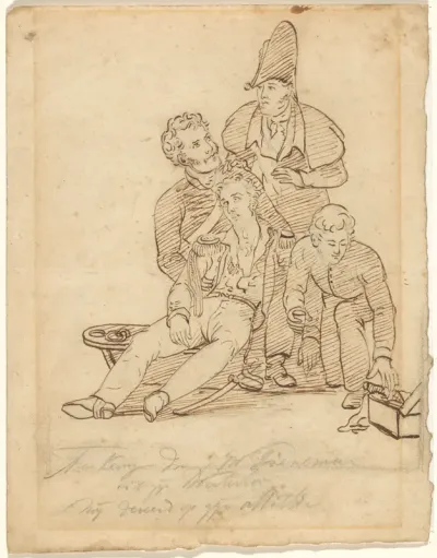 De Britse colonel Sir William Howe de Lancey wordt verzorgd na zijn verwonding.