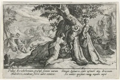 De dochters van Cecrops openen de mand met Erichthonius