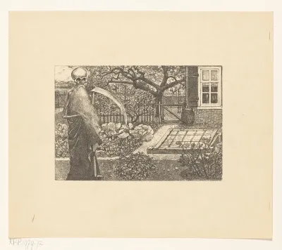 De Dood met een zeis in de tuin van Johannes