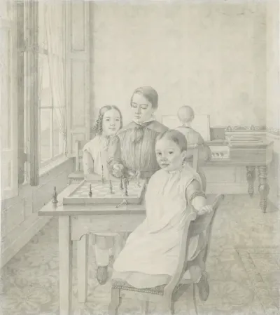 De drie kinderen van Christian Heinrich Gottlieb Steuerwald in een interieur