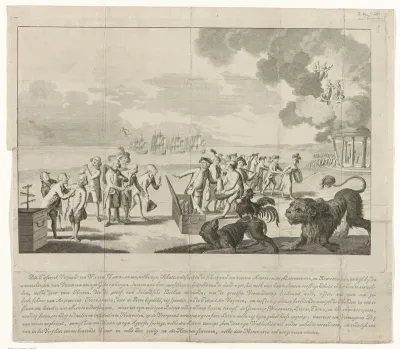 De eerwaardige Nederlander verdeelt zijn schatten, ca. 1780