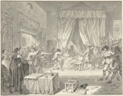 De gebroeders Johan en Cornelis de Witt aangevallen in hun kamer boven de Voorpoort van de Gevangenpoort te 's-Gravenhage, 20 augustus 1672