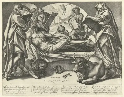 De gestorven Christus en de vier evangelisten