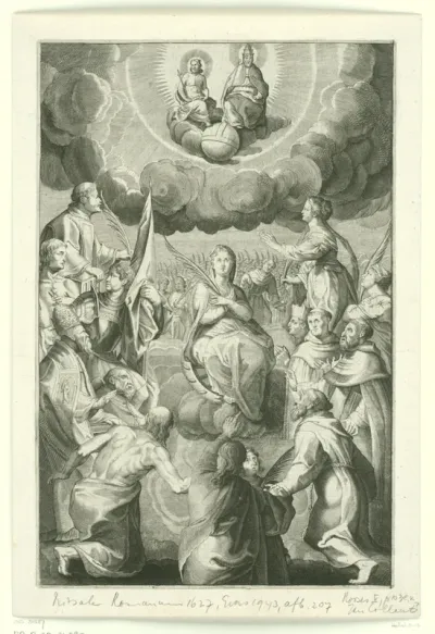 De H. Catharina aanbeden door heiligen, de paus en monniken