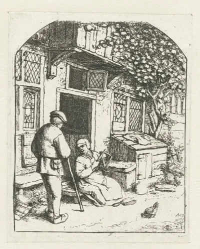 De haspelaarster aan de deur der woning