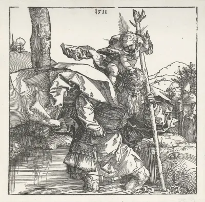 De Heilige Christoffel draagt het Christuskind