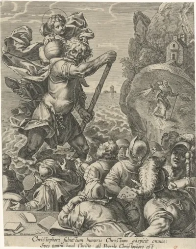De heilige Christoffel en toeschouwers