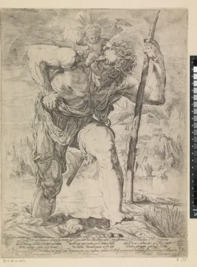 De heilige Christoffel met Christuskind op schouder