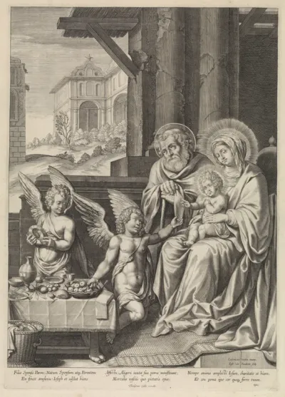 De Heilige Familie en twee engelen