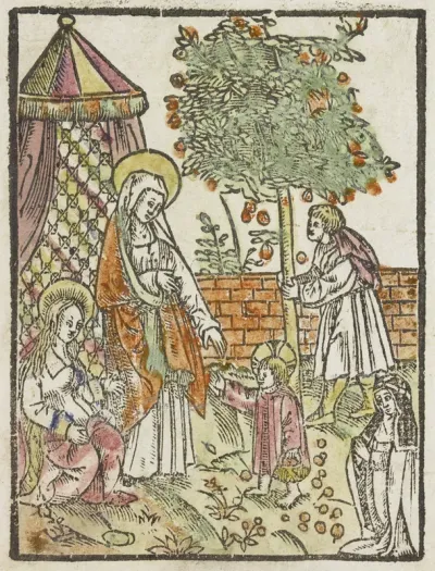 De heilige familie in de tuin