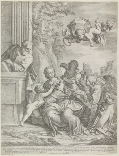 De Heilige Familie met engelen