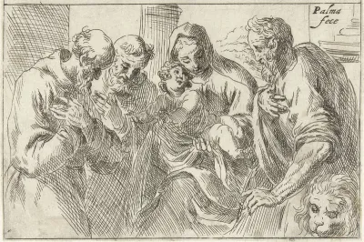 De heilige familie met Hieronymus en Franciscus