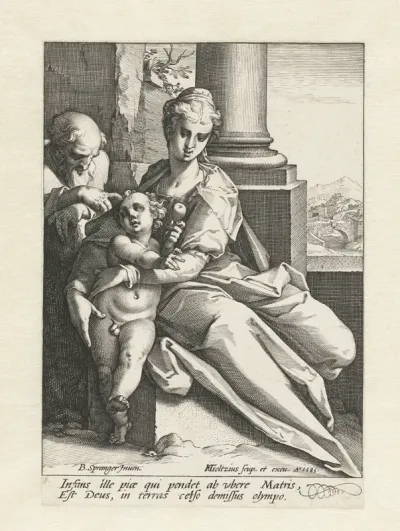 De Heilige Familie voor een zuil
