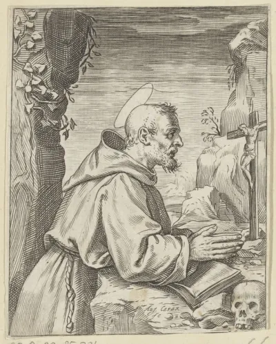 De heilige Franciscus aanbidt crucifix