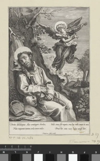 De heilige Franciscus getroost door een musicerende engel