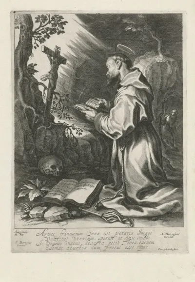 De heilige Franciscus, knielend voor crucifix