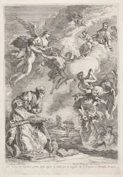 De heilige Gregorius de Grote en de heilige Hieronymus bidden voor de zielen in het vagevuur